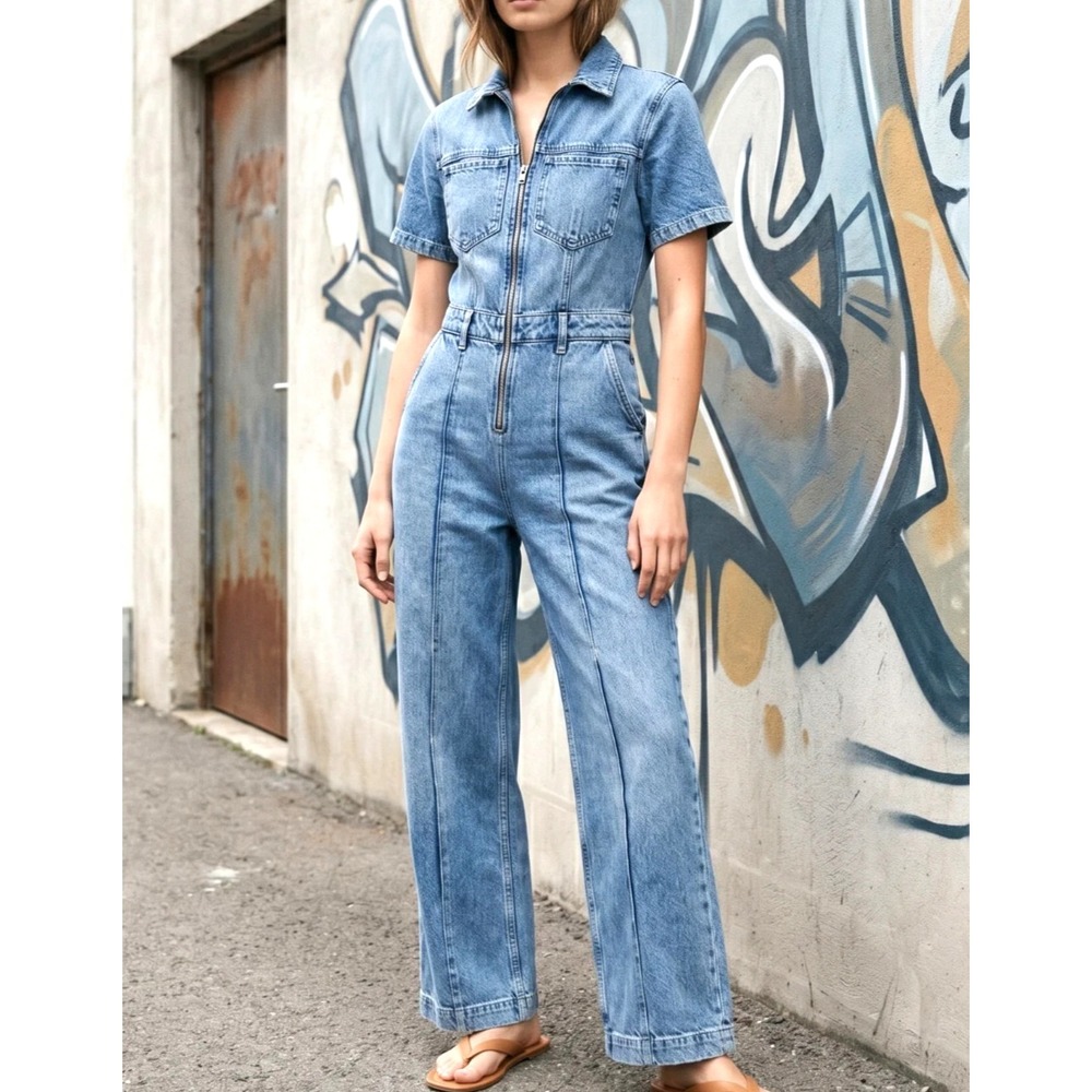 Zara Light Blue Denim Jumpsuit